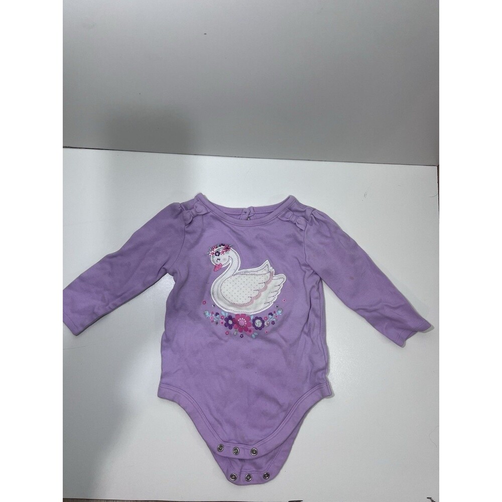 Garanimals Baby Girl Size 12 Months 100% Cotton Long Sleeve Violet Swan Bodysuit